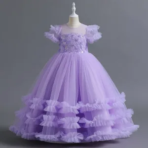 ガールズ 子供ドレス リボン付き フラワー ピアノやバイオリンの発表会 結婚式に ガールズドレス