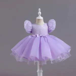ガールズ 子供ドレス リボン付き フラワー ピアノやバイオリンの発表会 結婚式に ガールズ